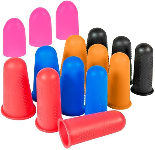 EUYKQNOI 15 PCS Fingerlinge Silikon Fingerschutz Abdeckungen fingerhut nähen,Fingerschutz für Nähen, Wachs, Gartenarbeit, Klebstoffe, Scrapbooking, Handarbeiten, 5 Farben,4 Größen