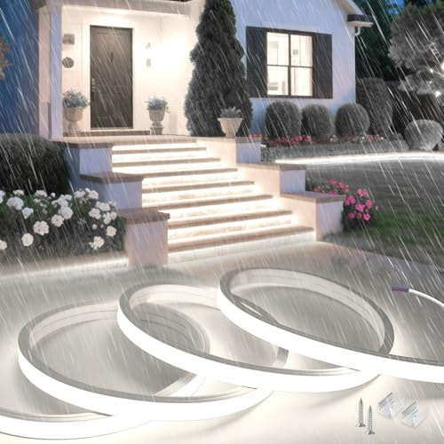 SUCIKORIO 2 Metri Striscia LED Neon Senza Trasformatore, Silicone 220V Strisce Led Esterno Impermeabile IP65 Flessibile Luci Leds Camera da Letto Bianco Freddo 6000K Tagliabile 120 LED/m LEDs Strip