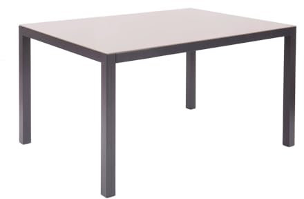 LOLAhome Mesa de Comedor para jardín Thais, Negra de 150x90 cm, de Aluminio y Cristal Templado, Tratamiento Anticorrosión, Elegante, Resistente y Duradera, para 6 Personas