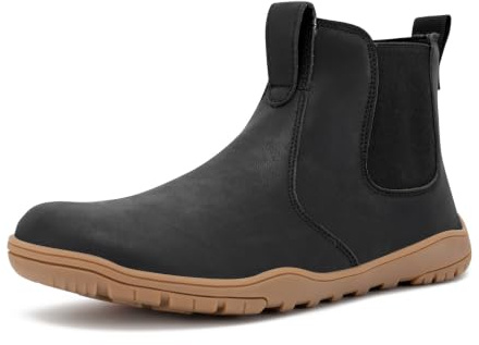 FEFELUIS Chelsea Barefoot Boot for Men- Wide Toe Box Zero Drop Slip On Minimalist Hi-Top Shoes Black Gum Size 11