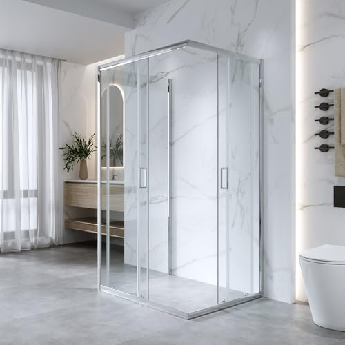 Box Doccia 3 Lati 80x120x80 cm x h185 - Cabina Doccia Scorrevole in Cristallo Temperato 6mm Trasparente, Profilo Cromato, Guarnizioni Antigoccia, Chiusura Magnetica e Maniglia ABS - Mod. Kiro