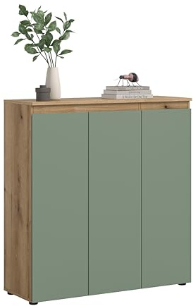 xonox.home - Universalschrank Scarpa 105x111x37cm in Front Smoke Green Korpus Evoke Oak - Mehrzweckschrank Highboard Kommode Haushaltsschrank