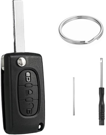 3 Boutons Coque Clé Voiture CE0523 Compatible avec C-itroen C4 C5 C6 C1 C2 C3 Berlingo Grand Picasso P-eugeot 407 307 308 Partner Expert Boîtier Cle Télécommande Clef de Remplacement avec Porte Clé