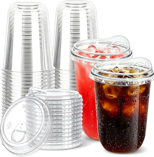 50 Pack 480ML Clear Plastic Cup with Sip Lids Thickened Iced Coffee Cups | To Go Cold Drinks Latte Juice Smoothie Slushie Milkshake for Drink Shop Parties Events, Leakproof & BPA-Free