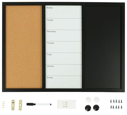 Relaxdays Kombitafel 3in1, HxB: 50x70 cm, Whiteboard, Pinnwand, mehrfarbig | Kreidetafel, Zubehör, magnetisches Memoboard