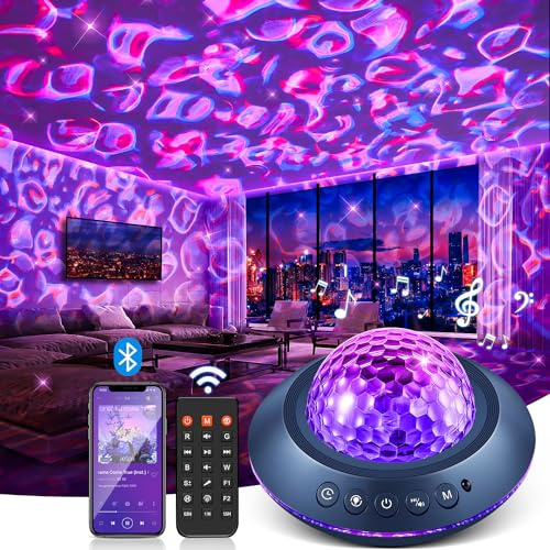 Galaxy Projector Night Lights Projector with Remote Timer - 21 Color Changing Sensory Night Light with Bluetooth Speaker for Bedroom, Ocean Wave Lamp, 360° Full Coverage+15 White Noises Galaxy Light