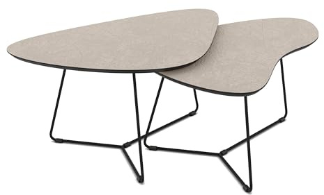 Hela Tische, Couchtisch 2er Set Pisa, Cashmere mit Steinstruktur,Gestell Metall Rundrohr, Ø 87+83cm