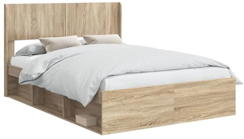 vidaXL Bettgestell mit Stauraum und Kopfteil Sonoma-Eiche 140 x 200 cm, Moderne Bettgestell, rechteckig, Stauraum, Latten-Design, praktische Möbel für Dein Schlafzimmer
