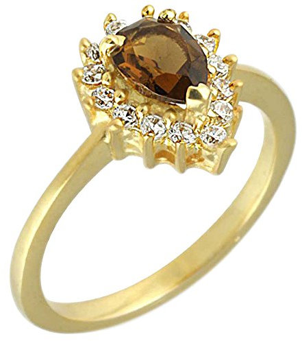 Jeweloporium Rauchig Hydro Quarz Edelstein Ring Gold Überzogen Stilvoll Schmuck Größe 52 (16.6) (5049_R6_Smoky Hydro Quartz_ 2.15)