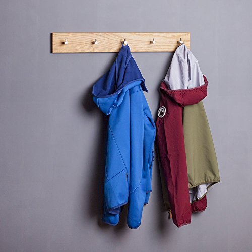 WOODS Hakenleiste Garderobe aus Holz I Garderobenhaken Flur Bad I Wandgarderobe handgefertigt in Bayern I Handtuchhalter (85cm (7 Haken), Eiche, Edelstahl Haken)