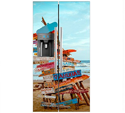 Vinilo Frigorífico Americano Señales Playa | 91x176cm | Varias Medidas | Pegatinas de Nevera Económicas y Elegantes | Vinilo Nevera