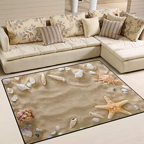 Use7 Sommerteppich mit Seestern und Kieselsteinen am Strand, für Wohnzimmer, Schlafzimmer, 203 x 147,3 cm