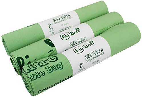 BioLiner 30 x 240L Compostable Bags for Large Wheelie Bins (3 Rolls) - EN 13432 Certified - Green - 240L Capacity - 30 Bags - 225 cm x 139 cm
