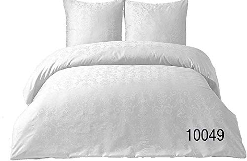 Damast Mako Satin Bettwäsche Bettgarnitur Set mit Reißverschluss Kopfkissenbezug 80x80 cm Einfarbig Oeko-TEX® viele Farben & Größen NEU (10049 Creme Jacquard, 220 x 240 + 2 x 80 x 80 cm)