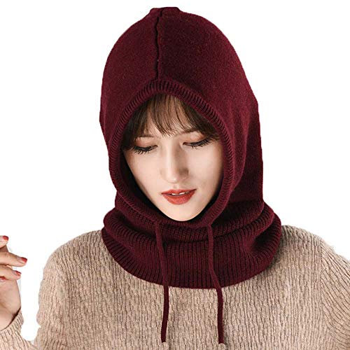 Yekeyi Winterhaube, gestrickt, aus Kaschmir, Skimaske, Outdoor-Mütze, für Damen, bordeaux, One size