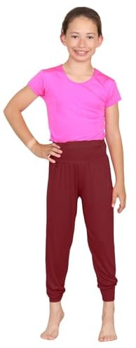 janisramone® Girls Trendy Harem Pants, Comfortable Baggy Fit Alibaba Leggings, Stylish Harems, Casual Summer Yoga Trousers, Dance Pants for Kids, Girls Active Wear Wine