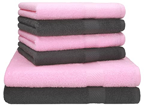 Betz 6er Handtuch Set Palermo 2 Stück Duschtücher 70x140 cm 4 Stück Handtücher 50x100 cm Liegetuch Saunatuch - anthrazit - Rose