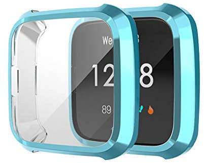 BoLuo 2 Pcs Screen Protector Cover per Fitbit Versa Lite,Morbida Shell Cover Plating PC Frame Watch Copertura Resistente Custodia,Protettiva Smart Watch Shell per Fitbit Versa Lite Watch (blu)