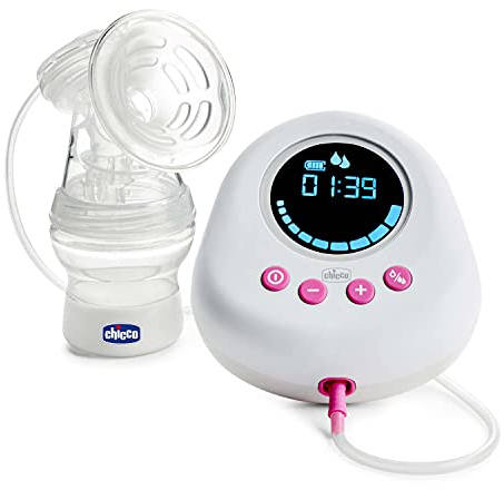 Chicco Elektrische Milchpumpe mit Stimulations- und Extraktionsphasen, 10 Intensitätsstufen, Komfortabel und schnell, ergonomische Form, mit geneigtem Sauger und auslaufsicherem Deckel, Weiß, 150 ml