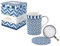 Teebox aus Porzellan, 35 cl, mit Filter, Edelstahl, Geometric Blau