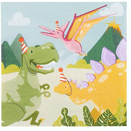 Boland 50068 - Party-Servietten Dino Party, 20 Stück, 33 x 33 cm, Mundtuch, Tisch-Dekoration, 100 % Papier, Geburtstag, Mottoparty