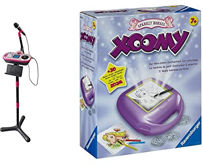 VTech 80-531704 Kidi Super Star DJ Studio, pink & Ravensburger Xoomy Sparkly Horses - Comics zeichnen Lernen, Kreatives Zeichnen und Malen für Kinder ab 7 Jahren, Mini-Zeichentisch für unterwegs