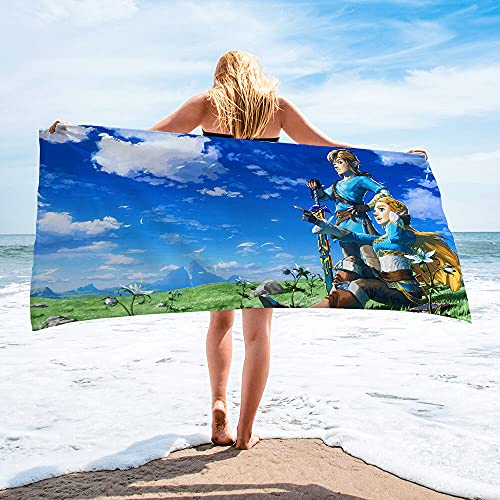 The Legend of Zelda-Zelda/Link Mikrofaser Leichte Absorption Sandfrei Schnell Trocknend Strandtuch Campingtuch Reise Pool Picknick Schwimmen Badetuch