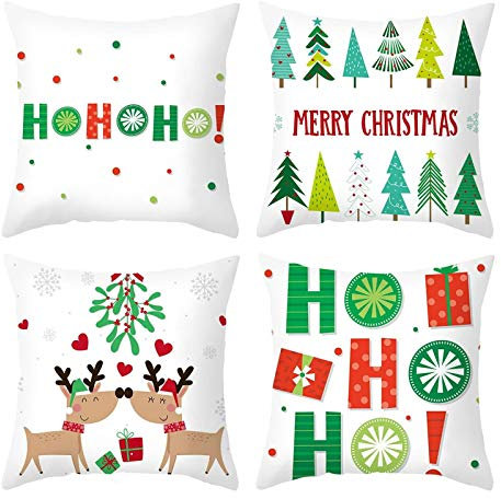 Kissenbezug Vintage 4er Set, Weihnachten Kopfkissenbezug Klein Modello di Albero E Cervo Kissenbezüge für Sofa 45X45CM