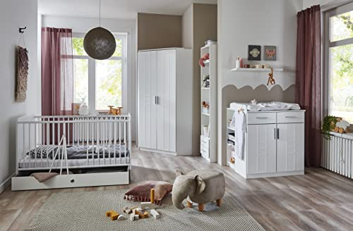 möbelando Babyzimmer-Komplettset Borkum in Weiss mit 8 Einlegeböden.