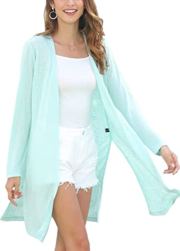 Woolicity Donna Lungo Leggero Cardigan a Maniche Lunghe Elegante Aperto Davanti Cardigan Casual
