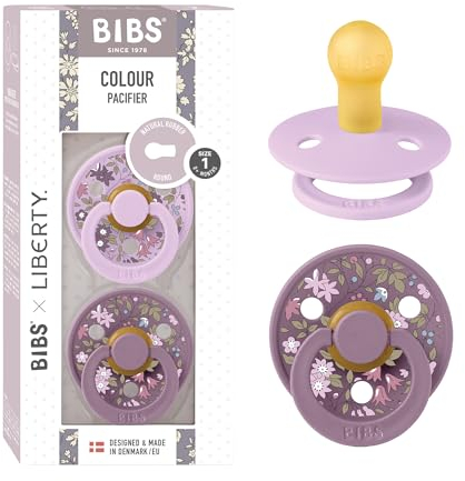 BIBS Colour Liberty Schnuller 2er-Pack, BPA-frei, Kirschform Nippel. Naturkautschuk/Latex, Hergestellt in Dänemark, Größe 1 (0-6 Monate), Chamomile Lawn Violet Sky
