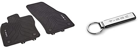 Volkswagen 2GA06150082V Allwetterfußmatten Gummi Fußmatten 4X Gummimatten, Schwarz & 2GA087010 T-ROC Original VW Schlüsselanhänger Keyring Metall Anhänger Silber schwarz