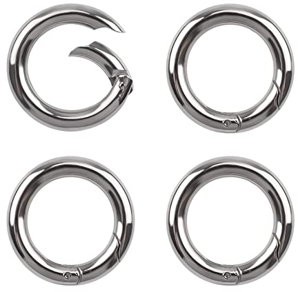 UFURMATE Feder-O-Ringe, 4 Stück Edelstahl, runde Karabiner-Schnapp-Clips, Federverschluss, Schlüsselanhänger, Schnellverschluss, Mehrzweck-Metallringe für Taschen, Schlüssel, Haustiere (16 mm, Silber)