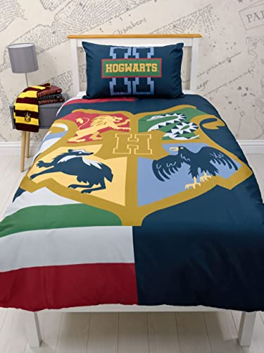 Harry Potter Bambini Set Copripiumino Singolo Ragazzi Biancheria da Letto Reversibile Hogwarts