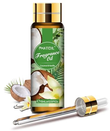 PHATOIL - Coconut & Vanilla Fragrance Oil for Diffuser for Home, Aromatherapy, Soap Making, Candle Making, Burner Oil - 10ml