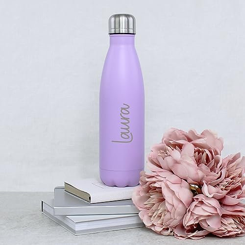 eBuyGB Personalised 500ml Insulated Stainless Steel Bottle, Girls Metal Water Bottle with Any Name, Coffee & Tea Vacuum Flask, 12 Hours Hot & 24 Hours Cold Drinks Bottle (Purple)