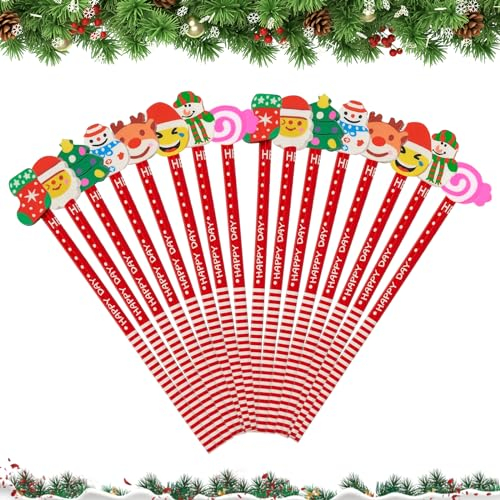 Zkaoai Weihnachten HB Bleistift, 24 Stück Weihnachtsstifte, Schule HB Stifte Set, Holz Bleistifte für Kinder, Bleistift mit Radiergummi, Weihnachten Bleistifte für Kinder Party Gastgeschenk
