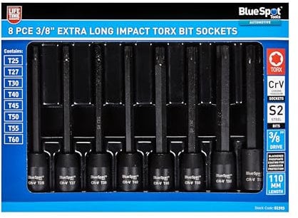 Blue Spot Tools Lot de 8 douilles Torx extra longues 9,5 mm (T25-T60)