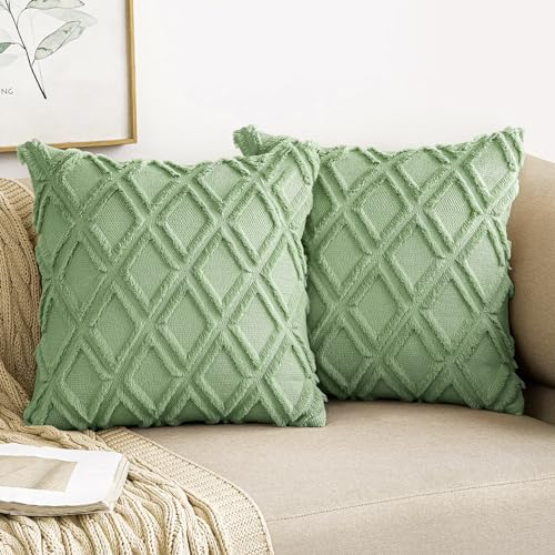 MIULEE 2er Set Kissenbezug Zierkissen Wolle Kissenbezüge Samt Fellkissen Boho Deko Kissen Flauschig Sofakissen Dekokissen für Sofa Schlafzimmer Wohnzimmer 40x40 cm Bohnengrün