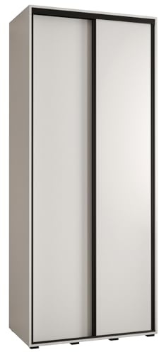 MEBLE KRYSPOL Davos 1 100 Schlafzimmerschrank mit Zwei Schiebetüren - Moderner Kleiderschrank mit Kleiderstange und Regalen - 235,2x100x45 cm - Weiß Weiß Schwarz