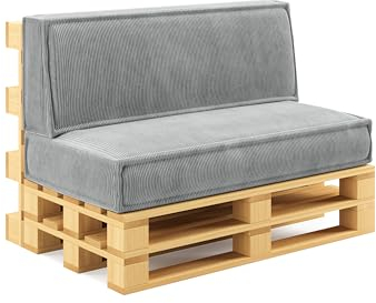 chilly pilley® Palettenkissen Palettenauflagen aus Cord für EU-Paletten - Abnehmbarer Bezug - Sitzkissen - Rückenlehnenkissen viele Farben (2er Set, Silber)