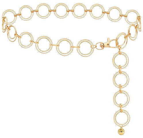 LIMHOO Metall Taille Kette für Damen Belly Link Kette Gürtel für Kleider (Gold 2 Mittel)