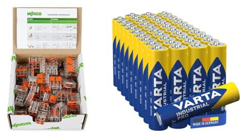 WAGO Quick Connect 221 Verbindungsklemmen Set mit Hebel 221-412, 221-413, 221-415 & VARTA Batterien AAA, 40 Stück, Industrial Pro, Alkaline Batterie