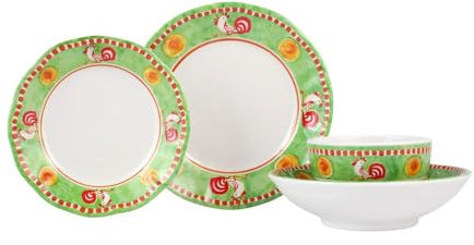 Vietri Campagna Gallina - Set di stoviglie in melamina infrangibile e leggera, con piatto da 12,7 a 25,4 cm, colore: Verde