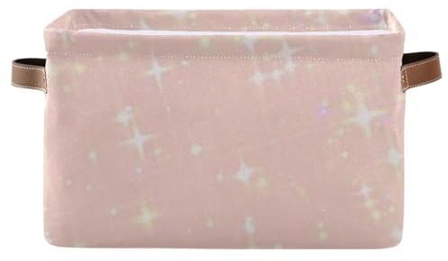 ZRWLUCKY Storage Bin Canvas Dog Toy Bin with Leather Handles Waterproof Square Baskets for Storage Farmhouse Bathroom Ball - Light Pink Glitter