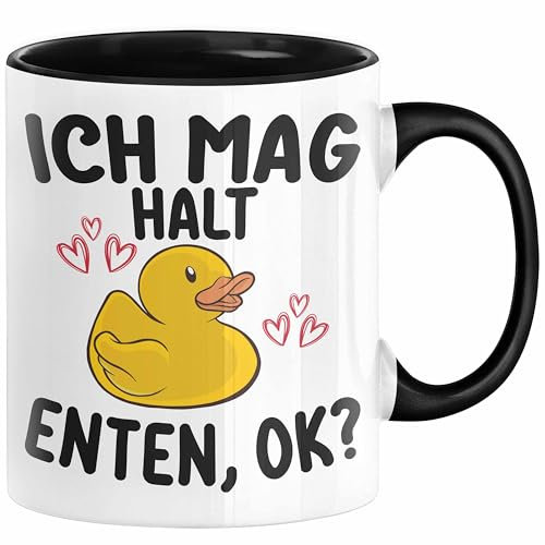 Enten-Liebhaber Geschenk Tasse Ich Mag Halt Enten Ok Kaffee-Becher Häferl (Schwarz)