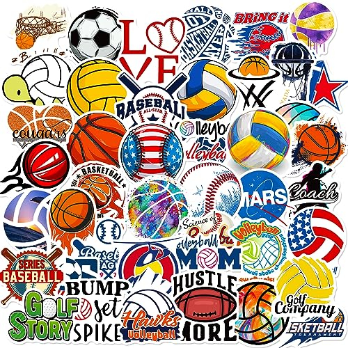 Gemischte Kugeln Aufkleber Baseball Fußball Basketball Sticker Set 50 Stücke Niedlich Deko für Auto Laptop Skateboard Fahrrad Moped Motorrad Fahrrad Computer,Geeignet für Erwachsene Kinder