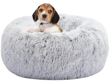 HMTOPE Orthopädisches Hundebett rund Hundekissen Hundesofa Katzenbett Donut Kuscheliges Hundekorb Waschbar, 60 cm Ø, Hellgrau