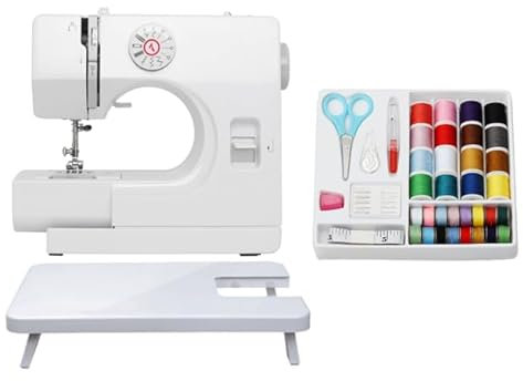 LetCart Máquina de coser eléctrica 725 con 12 patrones de puntadas, máquina de coser doméstica profesional electrónica con pedal (máquina de coser + mesa de extensión + costura)