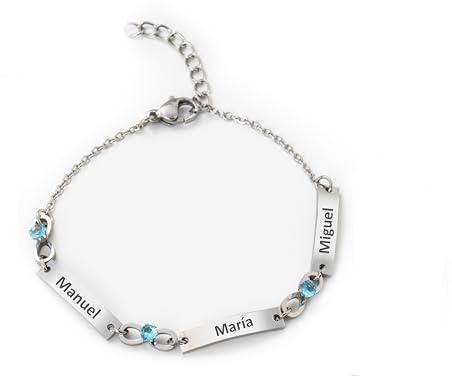 Pulseras Personalizadas Con Nombres Grabados | Regalos Personalizados Para Mujer | Acero Inoxidable | Regalo Ideal Para Mama, Hermana, Niña (3 Nombres)